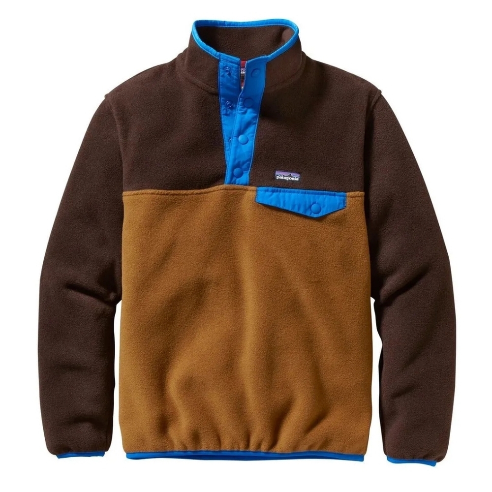 Patagonia Synchilla Snap T Fleece Pullover Boys XL Brown Blue